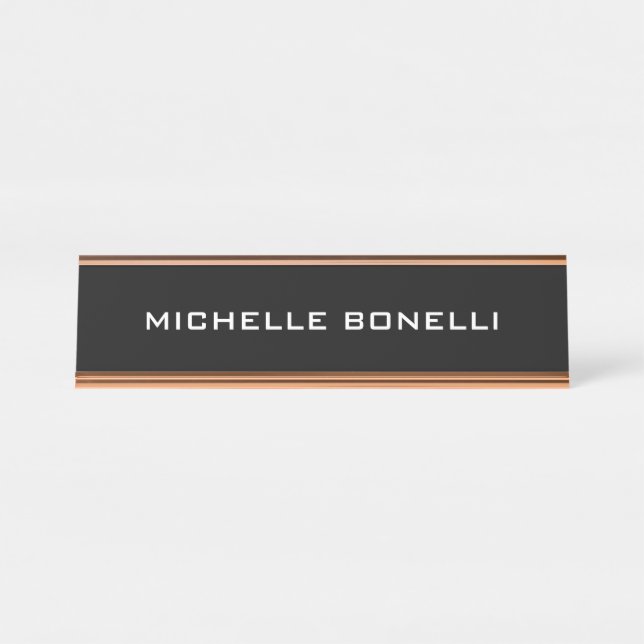 Black Minimalist Plain Modern Desk Name Plate (Front)