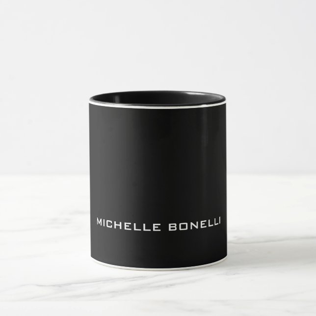 Black Minimalist Plain Modern Your Name Mug (Center)