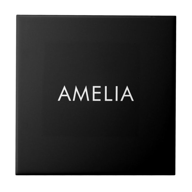 Black Minimalist Professional Plain Simple Name Ceramic Tile (Front)