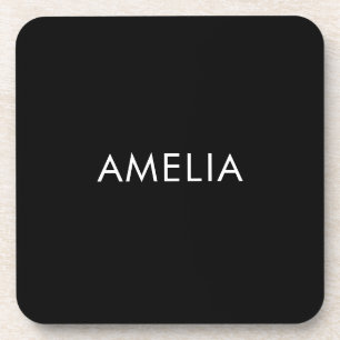 Black Minimalist Professional Plain Simple Name Coaster