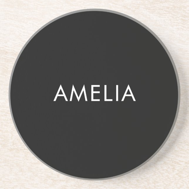 Black Minimalist Professional Plain Simple Name Coaster (Front)