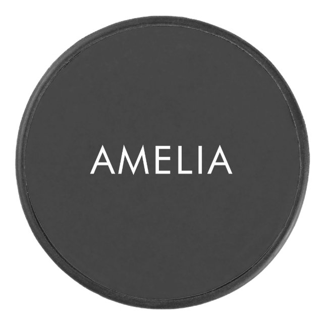 Black Minimalist Professional Plain Simple Name Hockey Puck (Front)