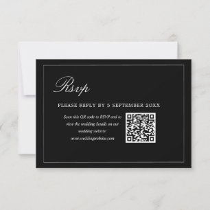 Black Minimalist QR Code RSVP Wedding Enclosure Card