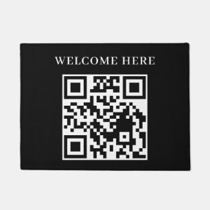 Black Minimalist QR Code Welcome Scan Me Doormat
