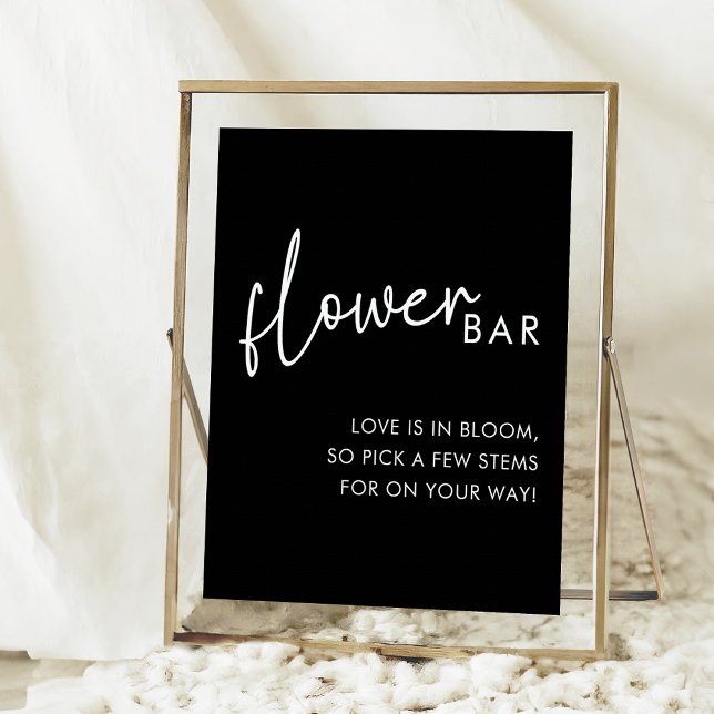 Black Minimalist Script Bridal Shower Flower Bar Poster (Creator Uploaded)