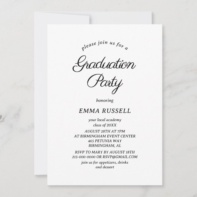 Black Minimalist Script Graduation Invitation (Front)