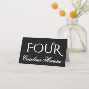 Black Minimalist Script Guest Name Number Place Card