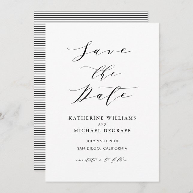 Black Minimalist Script Save the Date Announcement (Front/Back)