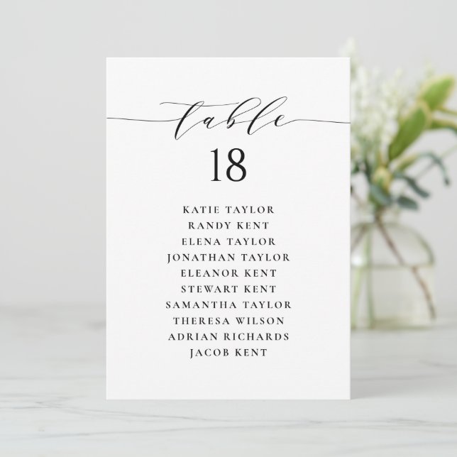 Black Minimalist Script Seating Plan Table Number (Standing Front)