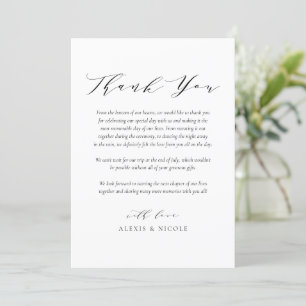 Black Minimalist Script Wedding Photo Thank You Card