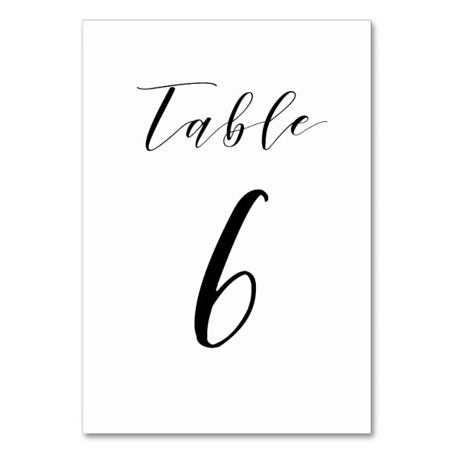 Black Minimalist Script Wedding Table Number (Front)