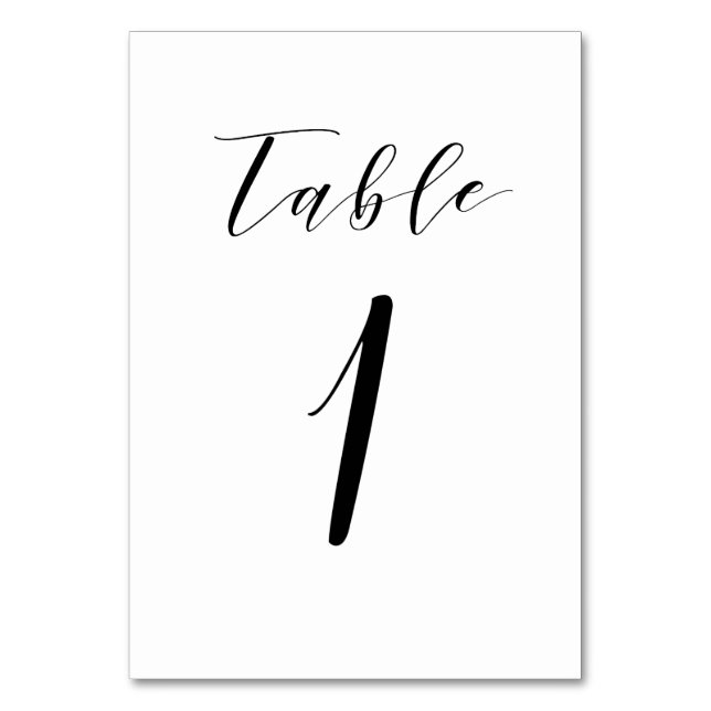 Black Minimalist Script Wedding Table Number (Front)