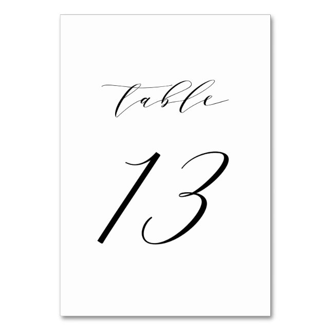 Black Minimalist Script Wedding Table Number 13 (Front)