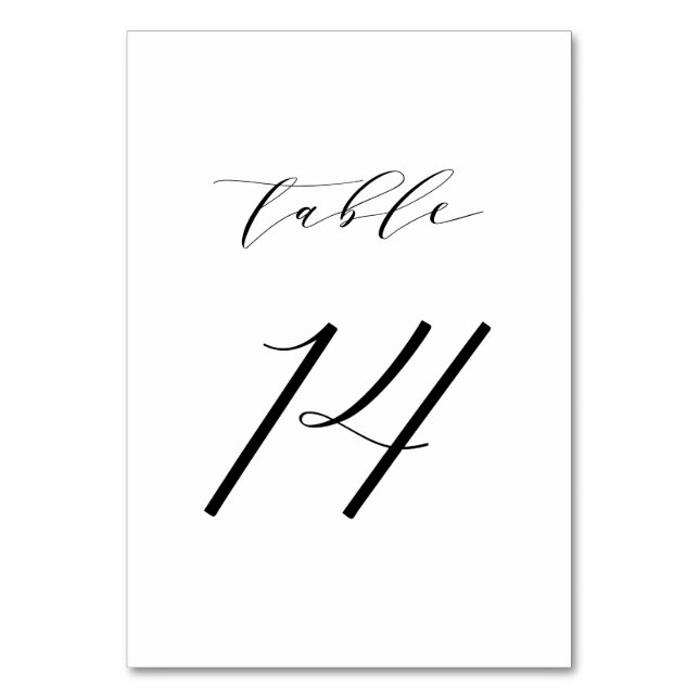 Black Minimalist Script Wedding Table Number 14 (Front)