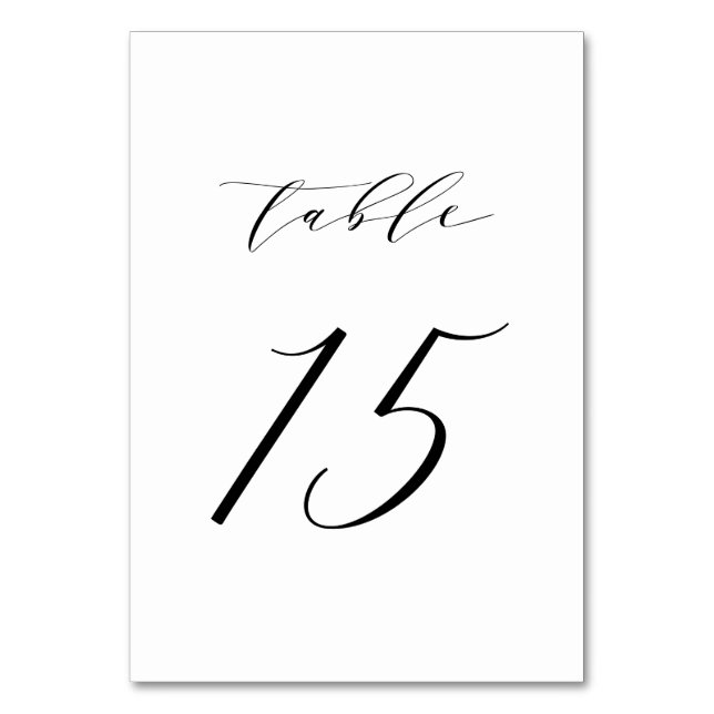 Black Minimalist Script Wedding Table Number 15 (Front)