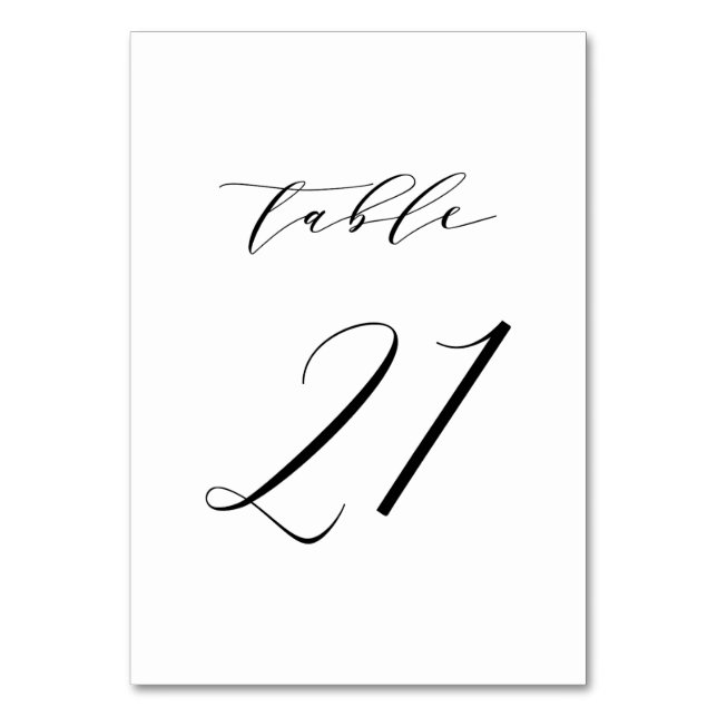 Black Minimalist Script Wedding Table Number 21 (Front)