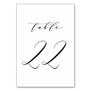 Black Minimalist Script Wedding Table Number 22