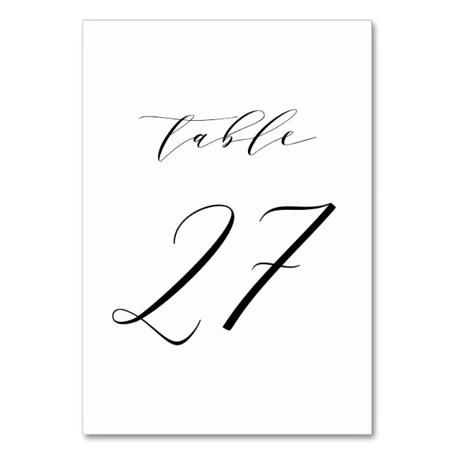 Black Minimalist Script Wedding Table Number 27 (Front)