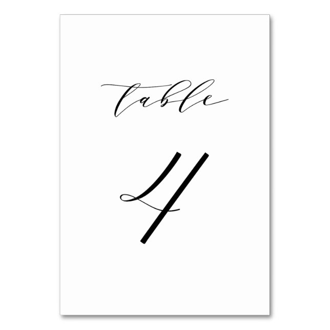 Black Minimalist Script Wedding Table Number 4 (Front)