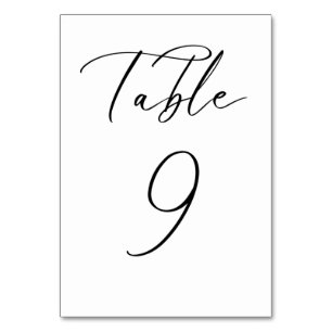 Black Minimalist Script Wedding Table Number Card