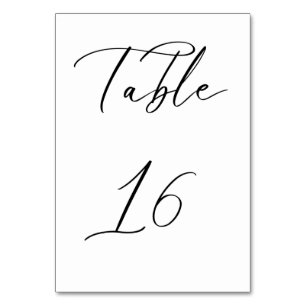 Black Minimalist Script Wedding Table Number Card
