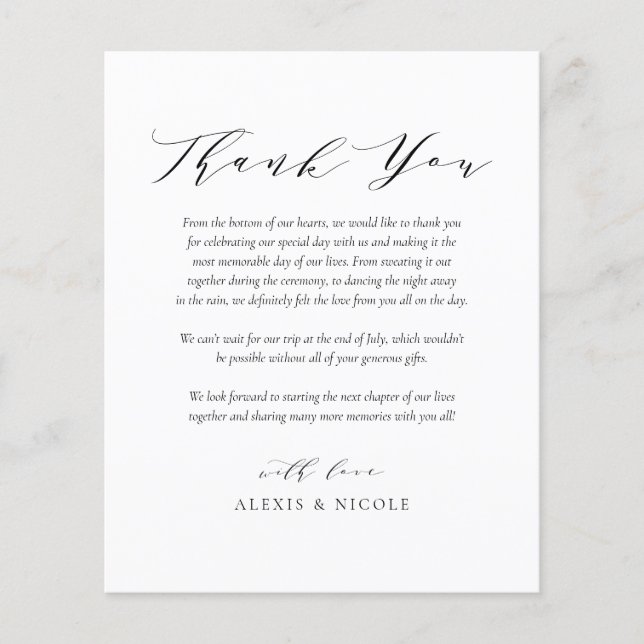 Black Minimalist Script Wedding Thank You Card (Front)