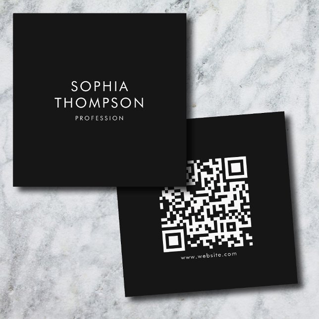 Black Minimalist Simple Bold QR Code  Square Business Card (Black Minimalist Simple Bold QR Code Square Business Card)