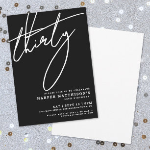 Black Minimalist Thirty 30th Birthday Party Invitation