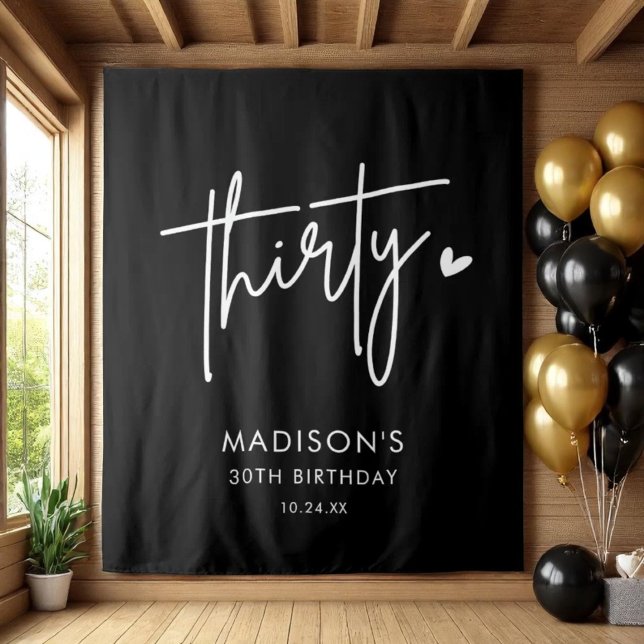 Black Minimalist Thirty 30th Birthday Party Tapestry (Creator Uploaded)