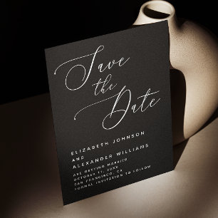 Black Minimalist Wedding Elegant Modern Script Save The Date