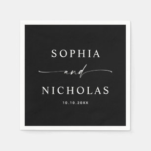 Black Minimalist Wedding Elegant Script Cocktail Napkin