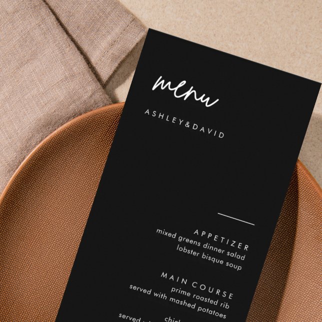 Black Minimalist Wedding Menu Cards| Modern Menu (Creator Uploaded)