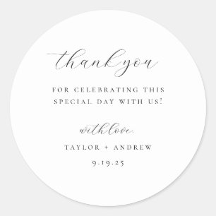 Black Minimalist Wedding Thank You Classic Round Sticker