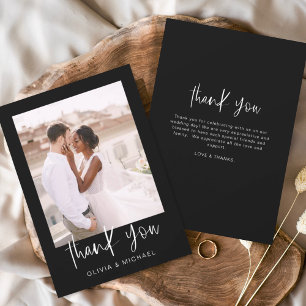 Black Minimalist Wedding Thank You Photo  Card