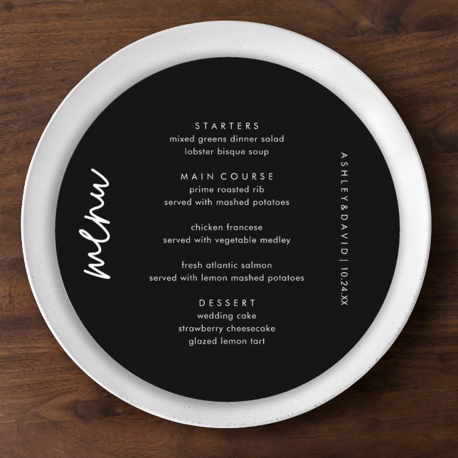 Black Minimalist Wedding Unique Circle Menu Cards (Creator Uploaded)