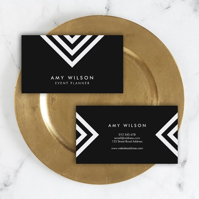 Black Minimalist White Chevron Geometric Business Card (Creator Uploaded)