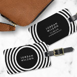 Black Minimalist White Circles Geometric Lines Luggage Tag<br><div class="desc">Travel in style with this modern luggage tag featuring a minimalist white geometric circle lines pattern against a black background. Personalise this tag with your information and for more options such as to change the font and it's size click the "Customise" button. *Please note that the Zazzle Watermark that appears...</div>