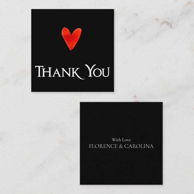 Black Minimalistic Elegant Heart Thank You Card  (Front/Back)