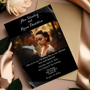 Black Minimalistic Modern Photo Wedding Invitation