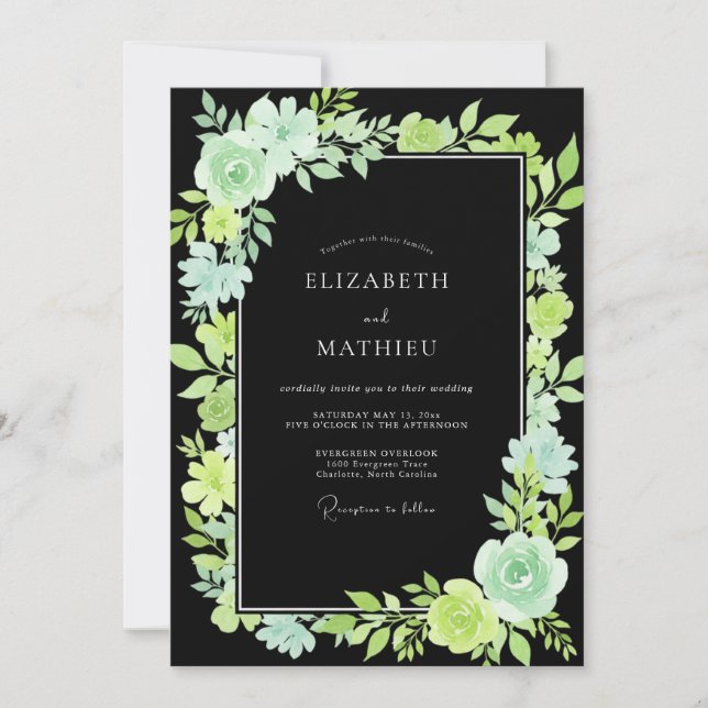 Black Mint Foliage Eucalyptus Wedding Invitation (Front)