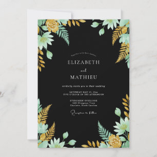 Black Mint Gilded Botanical Wedding Invitation
