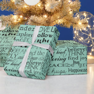 Black Mint Green Inspirational Words Wrapping Paper