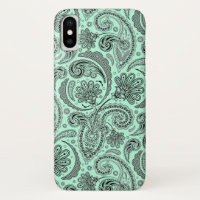 Black & Mint-Green V Floral Paisley