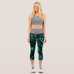 Black Mint Paint Splatter Artistic Splash Creative Capri Leggings