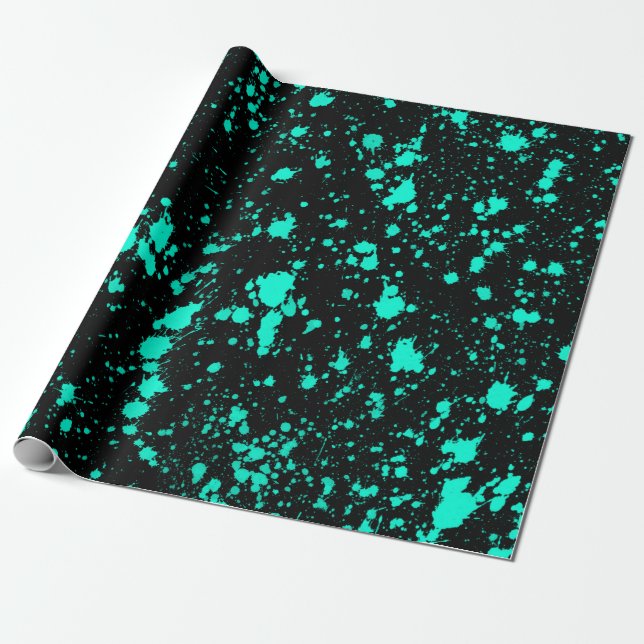 Black Mint Paint Splatter Artistic Splash Creative Wrapping Paper (Unrolled)