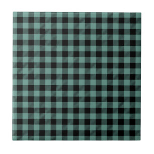 Black & Mint Squared Minimal Abstract Pattern Ceramic Tile