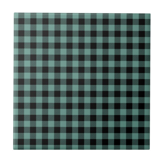 Black & Mint Squared Minimal Abstract Pattern Ceramic Tile (Front)