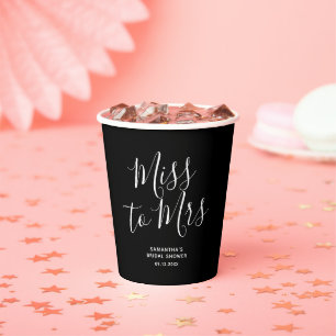 Black Miss to Mrs Elegant Chic Bridal Shower Paper Cups
