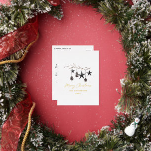 Black mocha modern scandi botanical Christmas  Foil Holiday Postcard