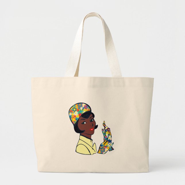 black mod lady large tote bag (Front)